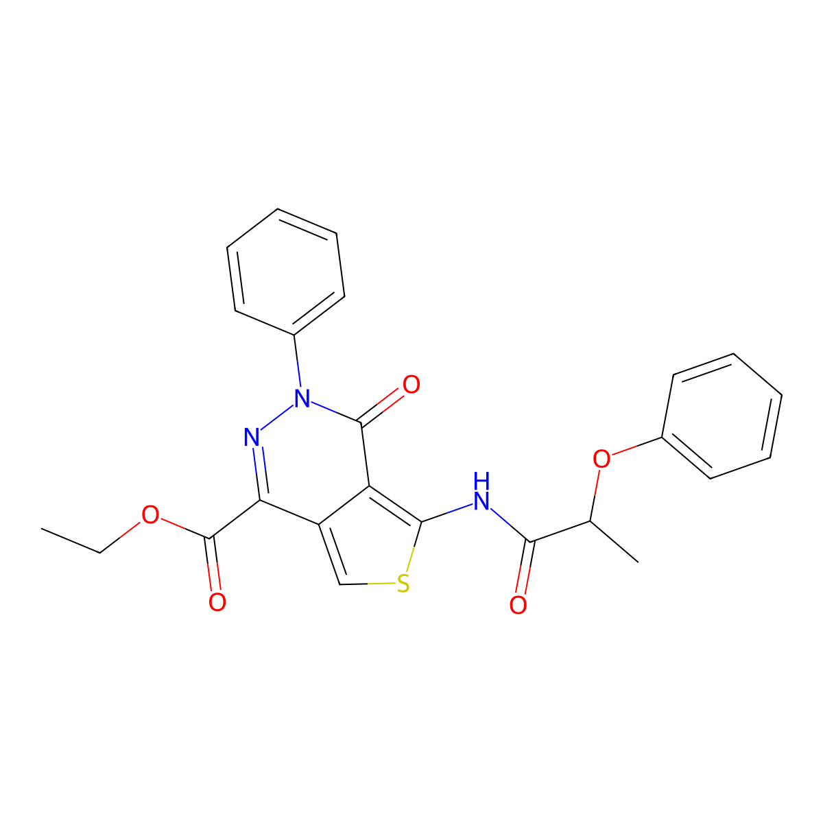 Ethyl 4-oxo-5-(2-phenoxypropanamido)-3-phenyl-3,4-dihydrothieno[3,4-d]pyridazine-1-carboxylate molecular structure, CAS 851947-51-8