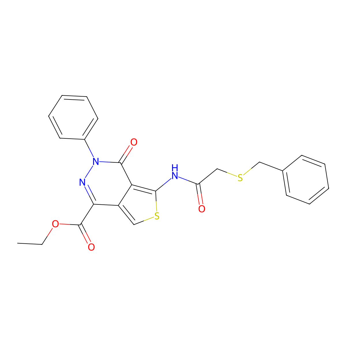 Ethyl 5-(2-(benzylthio)acetamido)-4-oxo-3-phenyl-3,4-dihydrothieno[3,4-d]pyridazine-1-carboxylate molecular structure, CAS 851947-53-0