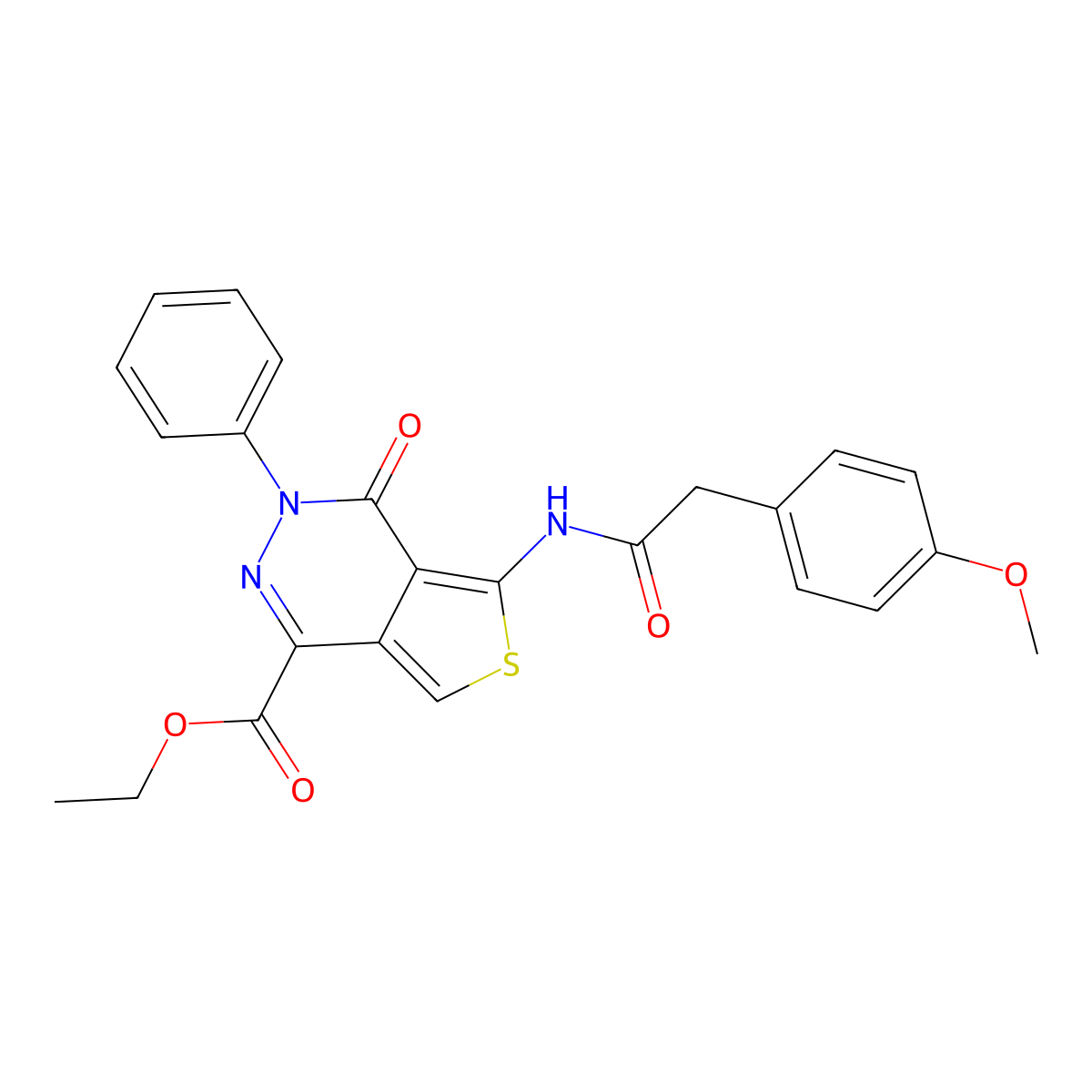 Ethyl 5-(2-(4-methoxyphenyl)acetamido)-4-oxo-3-phenyl-3,4-dihydrothieno[3,4-d]pyridazine-1-carboxylate molecular structure, CAS 851947-55-2