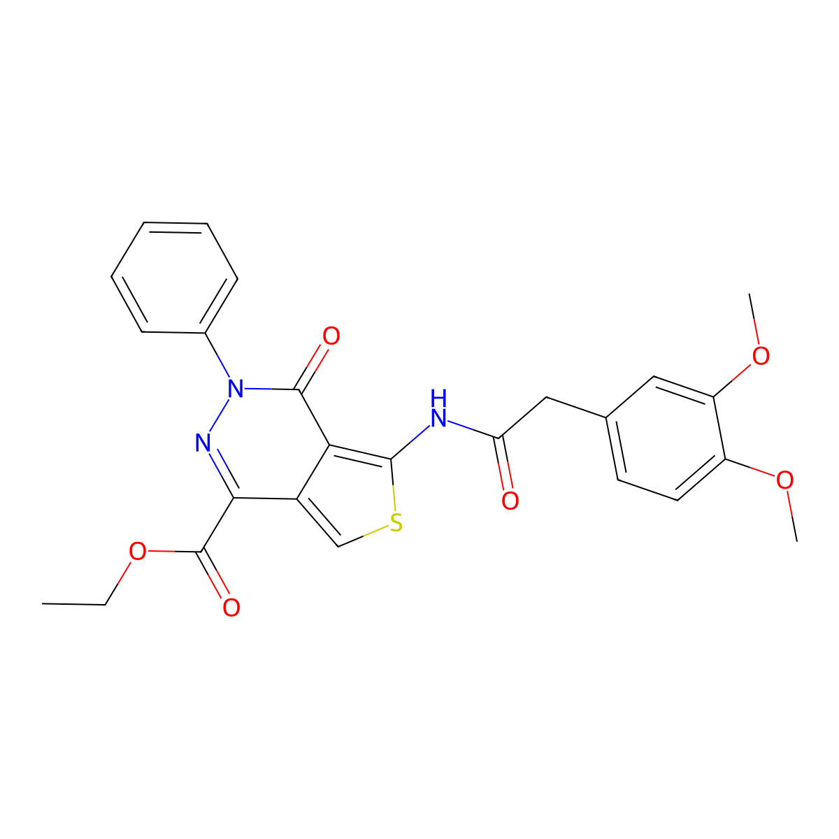 Ethyl 5-(2-(3,4-dimethoxyphenyl)acetamido)-4-oxo-3-phenyl-3,4-dihydrothieno[3,4-d]pyridazine-1-carboxylate molecular structure, CAS 851947-56-3