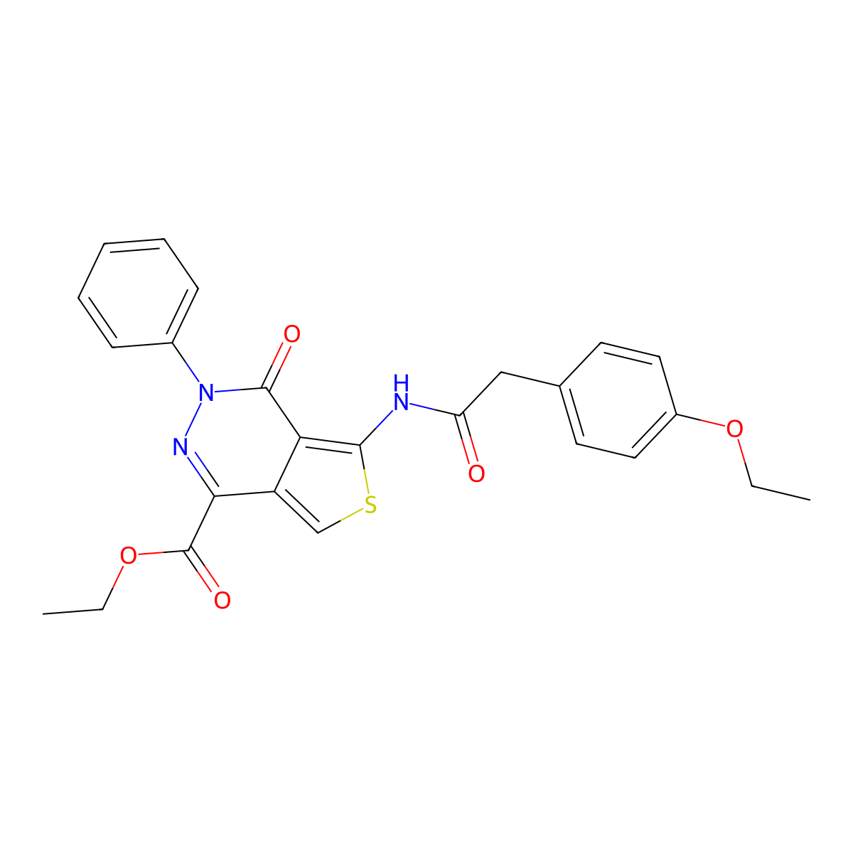 Ethyl 5-[[2-(4-ethoxyphenyl)acetyl]amino]-4-oxo-3-phenylthieno[3,4-d]pyridazine-1-carboxylate molecular structure, CAS 851947-57-4