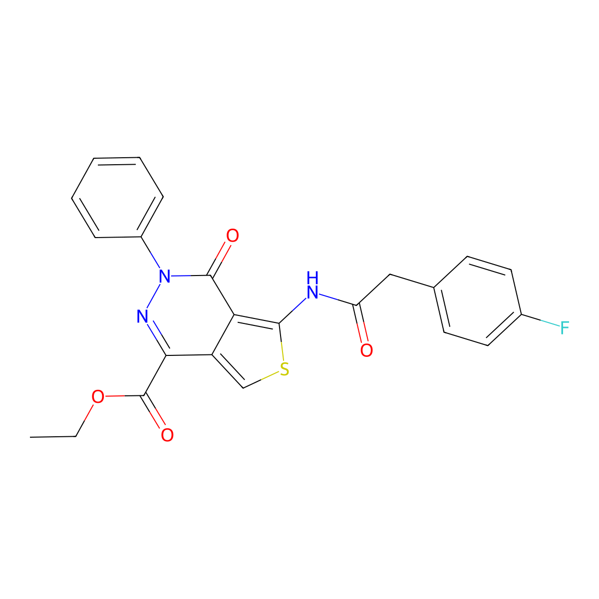 Ethyl 5-[[2-(4-fluorophenyl)acetyl]amino]-4-oxo-3-phenylthieno[3,4-d]pyridazine-1-carboxylate molecular structure, CAS 851947-58-5