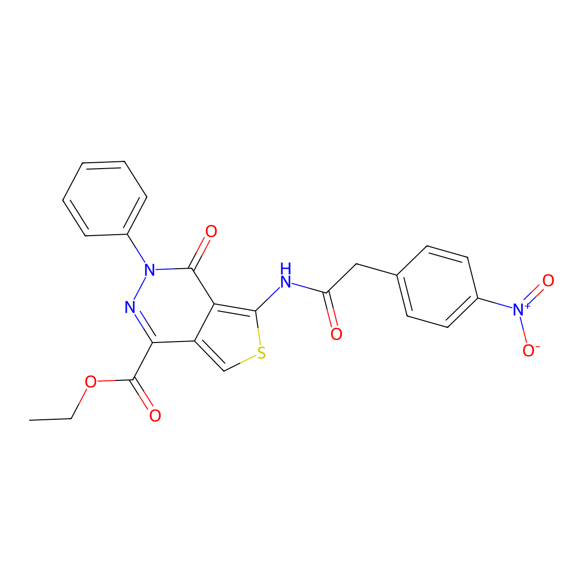 Ethyl 5-(2-(4-nitrophenyl)acetamido)-4-oxo-3-phenyl-3,4-dihydrothieno[3,4-d]pyridazine-1-carboxylate molecular structure, CAS 851947-60-9