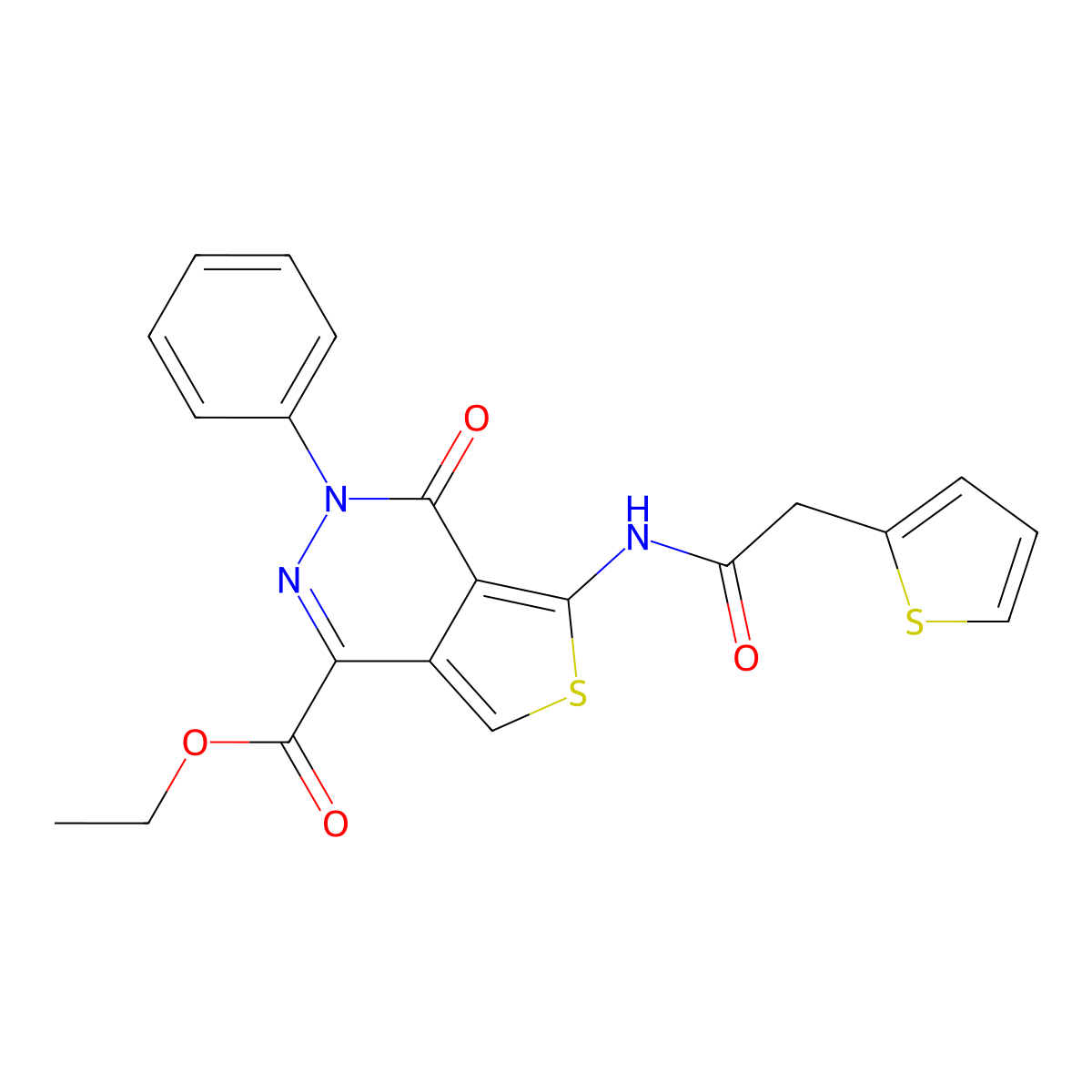 Ethyl 4-oxo-3-phenyl-5-(2-(thiophen-2-yl)acetamido)-3,4-dihydrothieno[3,4-d]pyridazine-1-carboxylate molecular structure, CAS 851947-65-4