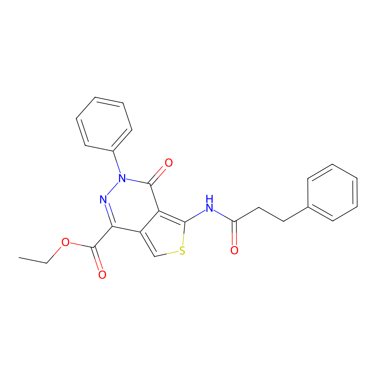 Ethyl 4-oxo-3-phenyl-5-(3-phenylpropanamido)-3,4-dihydrothieno[3,4-d]pyridazine-1-carboxylate molecular structure, CAS 851947-66-5