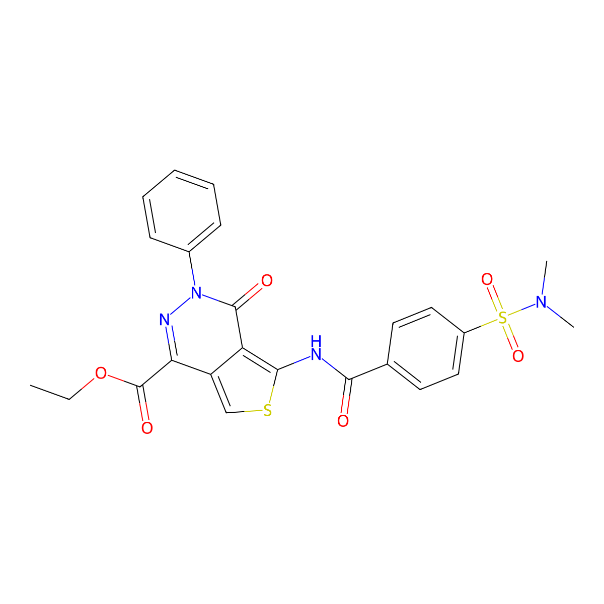 ethyl 5-(4-(N,N-dimethylsulfamoyl)benzamido)-4-oxo-3-phenyl-3,4-dihydrothieno[3,4-d]pyridazine-1-carboxylate molecular structure, CAS 851947-68-7