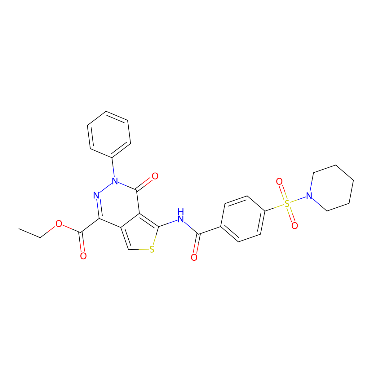 Ethyl 4-oxo-3-phenyl-5-(4-(piperidin-1-ylsulfonyl)benzamido)-3,4-dihydrothieno[3,4-d]pyridazine-1-carboxylate molecular structure, CAS 851947-71-2