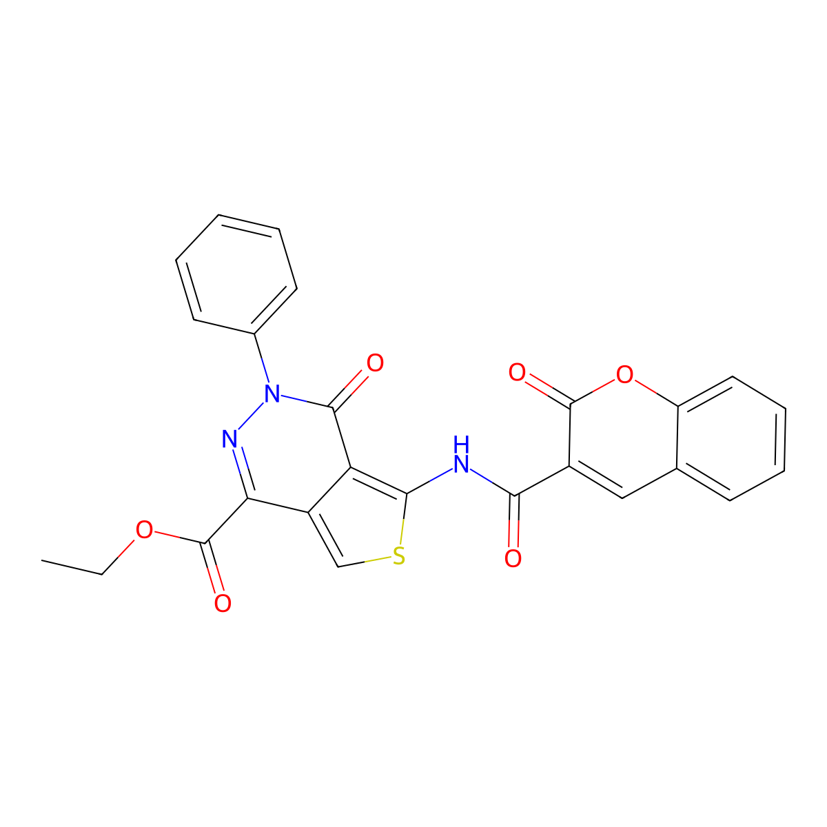 ethyl 4-oxo-5-(2-oxo-2H-chromene-3-carboxamido)-3-phenyl-3,4-dihydrothieno[3,4-d]pyridazine-1-carboxylate molecular structure, CAS 851947-76-7