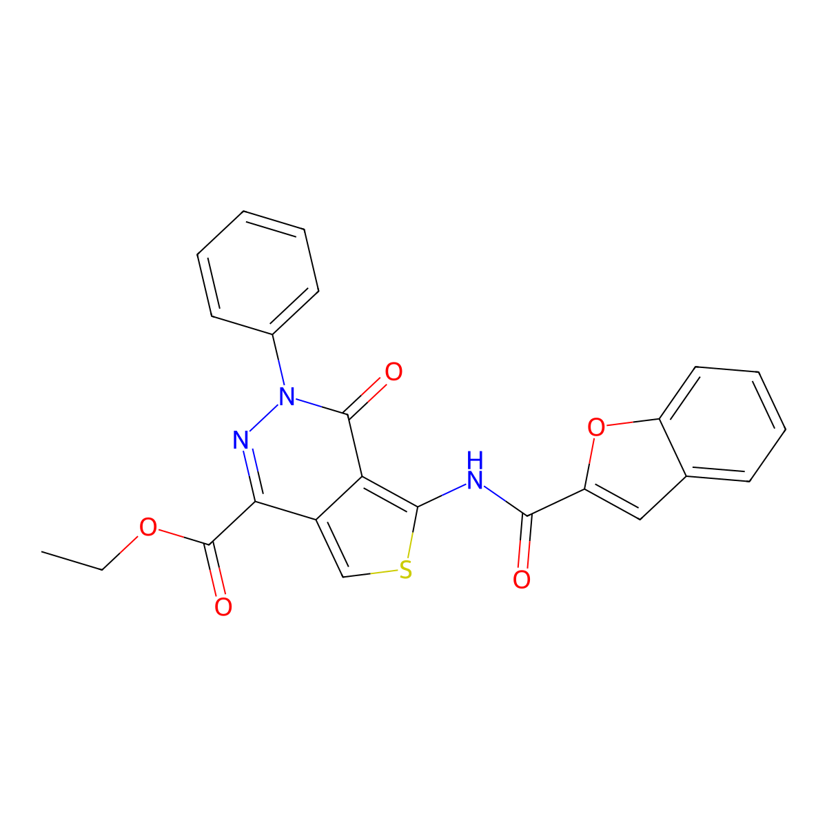 Ethyl 5-(benzofuran-2-carboxamido)-4-oxo-3-phenyl-3,4-dihydrothieno[3,4-d]pyridazine-1-carboxylate molecular structure, CAS 851947-78-9