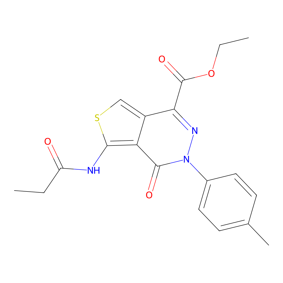Ethyl 3-(4-methylphenyl)-4-oxo-5-(propanoylamino)thieno[3,4-d]pyridazine-1-carboxylate molecular structure, CAS 851947-80-3