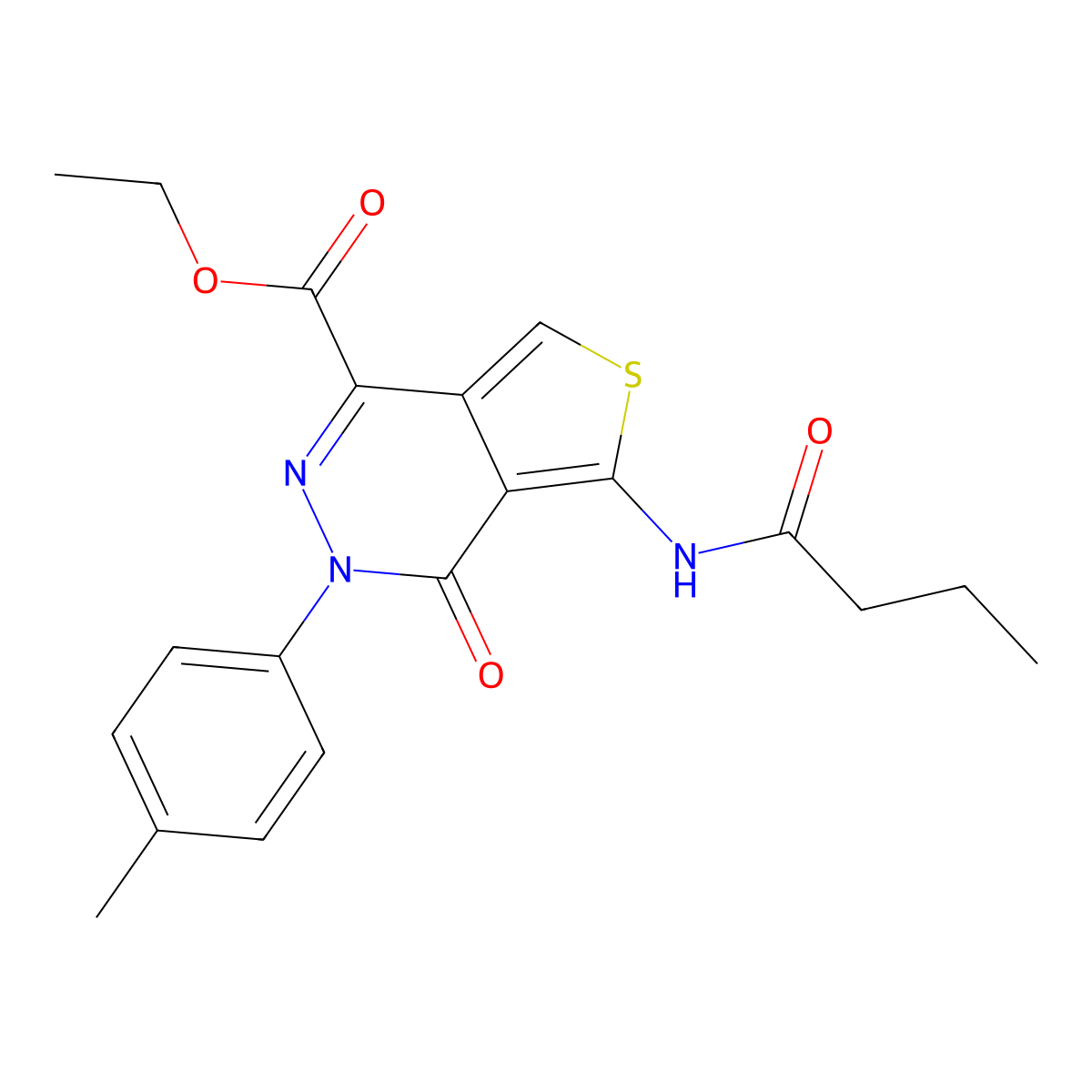 Ethyl 5-(butanoylamino)-3-(4-methylphenyl)-4-oxothieno[3,4-d]pyridazine-1-carboxylate molecular structure, CAS 851947-81-4