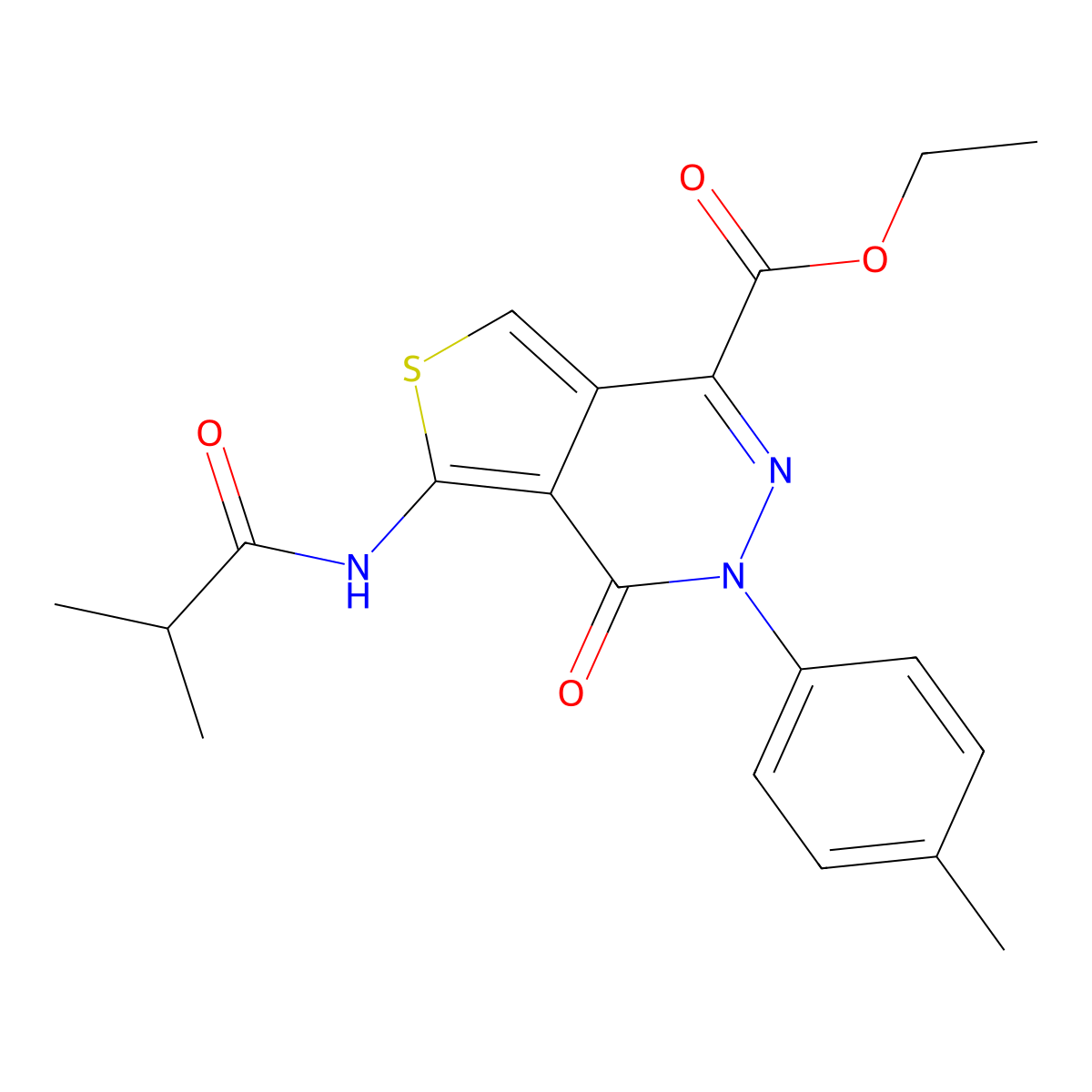 Ethyl 5-isobutyramido-4-oxo-3-(p-tolyl)-3,4-dihydrothieno[3,4-d]pyridazine-1-carboxylate molecular structure, CAS 851947-82-5