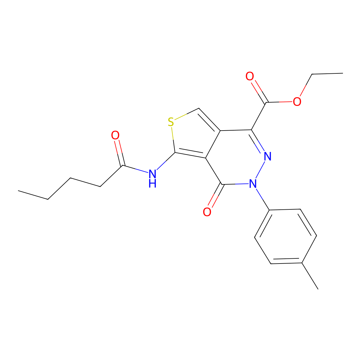 Ethyl 3-(4-methylphenyl)-4-oxo-5-(pentanoylamino)thieno[3,4-d]pyridazine-1-carboxylate molecular structure, CAS 851947-83-6
