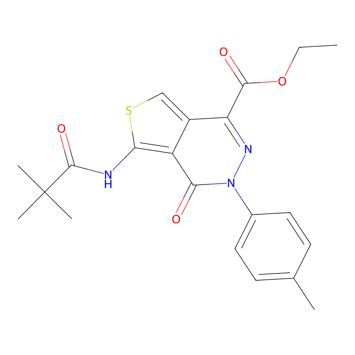Ethyl 4-oxo-5-pivalamido-3-(p-tolyl)-3,4-dihydrothieno[3,4-d]pyridazine-1-carboxylate molecular structure, CAS 851947-84-7