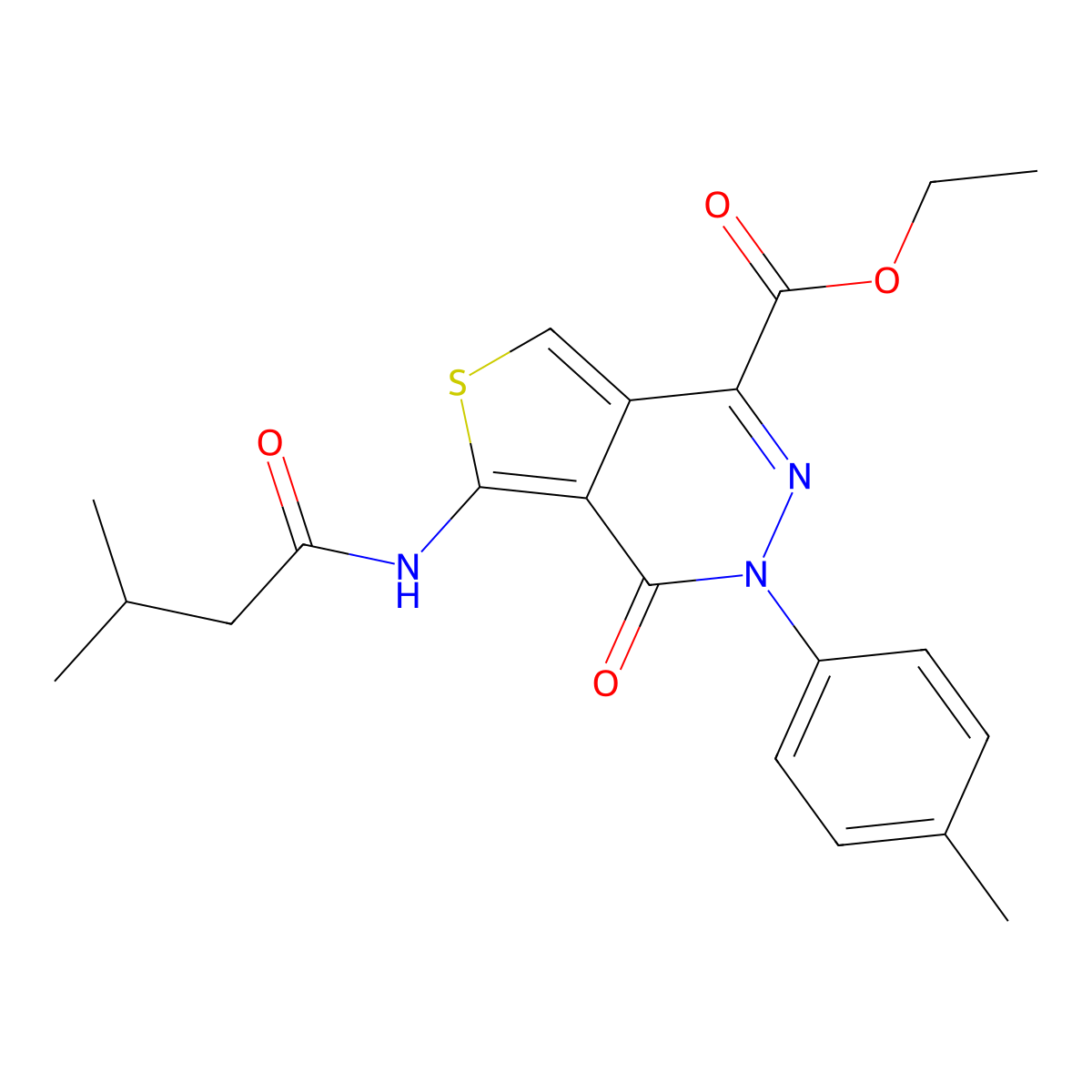 Ethyl 5-(3-methylbutanamido)-4-oxo-3-(p-tolyl)-3,4-dihydrothieno[3,4-d]pyridazine-1-carboxylate molecular structure, CAS 851947-85-8