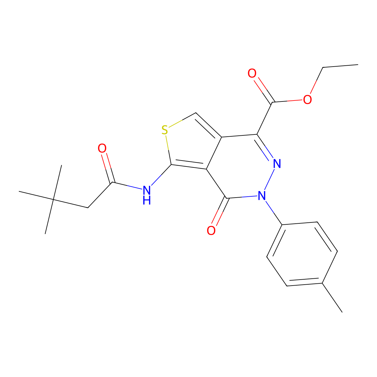 Ethyl 5-(3,3-dimethylbutanamido)-4-oxo-3-(p-tolyl)-3,4-dihydrothieno[3,4-d]pyridazine-1-carboxylate molecular structure, CAS 851947-86-9