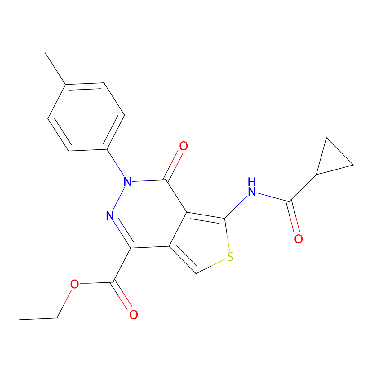 Ethyl 5-(cyclopropanecarbonylamino)-3-(4-methylphenyl)-4-oxothieno[3,4-d]pyridazine-1-carboxylate molecular structure, CAS 851947-88-1
