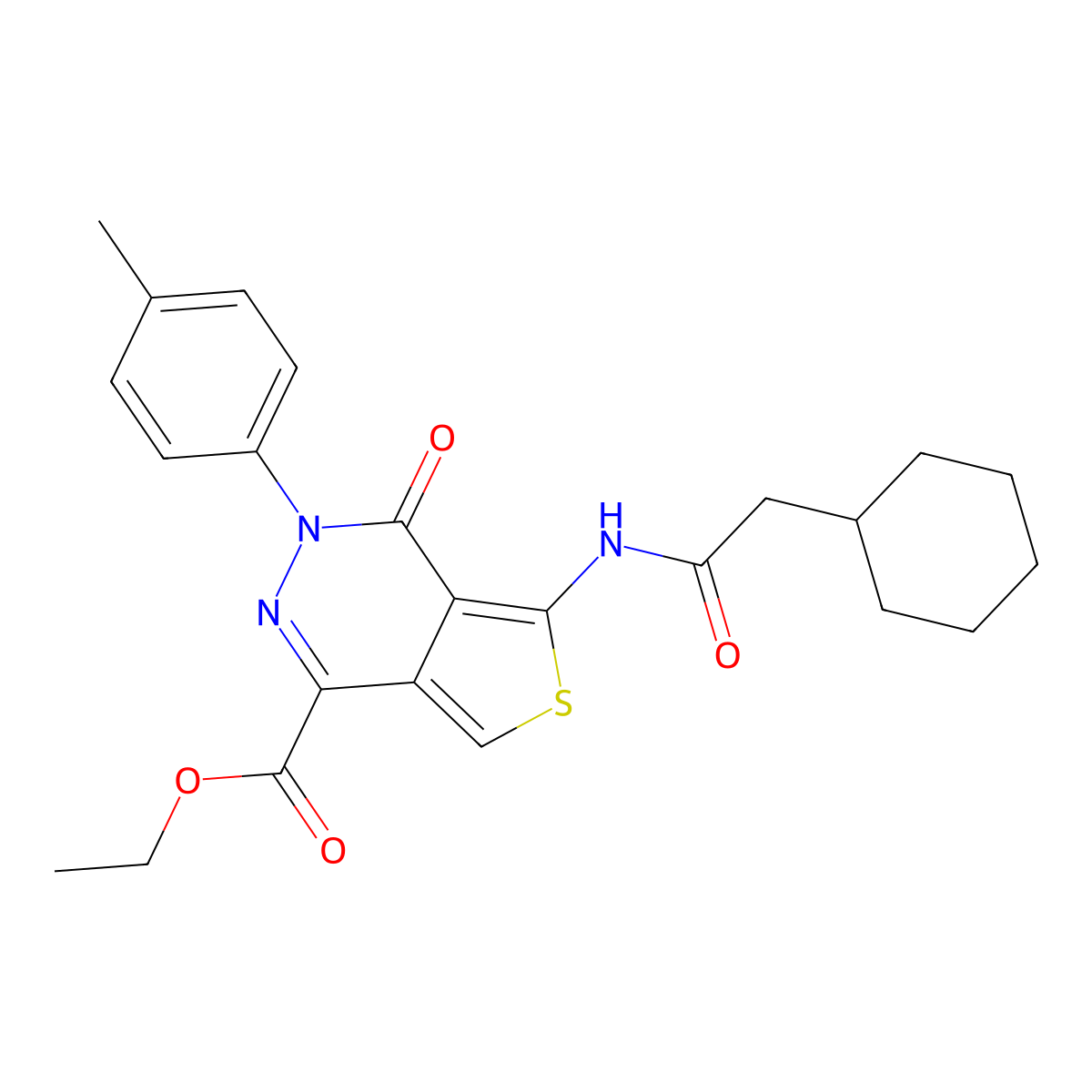 Ethyl 5-(2-cyclohexylacetamido)-4-oxo-3-(p-tolyl)-3,4-dihydrothieno[3,4-d]pyridazine-1-carboxylate molecular structure, CAS 851947-91-6