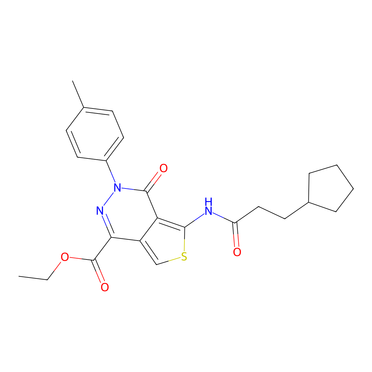 Ethyl 5-(3-cyclopentylpropanamido)-4-oxo-3-(p-tolyl)-3,4-dihydrothieno[3,4-d]pyridazine-1-carboxylate molecular structure, CAS 851947-92-7