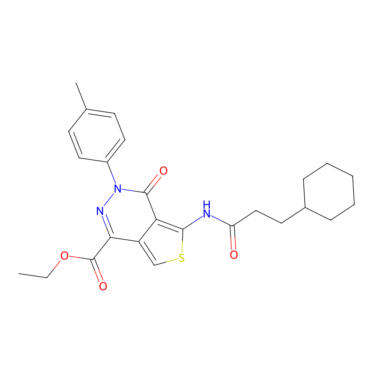 Ethyl 5-(3-cyclohexylpropanamido)-4-oxo-3-(p-tolyl)-3,4-dihydrothieno[3,4-d]pyridazine-1-carboxylate molecular structure, CAS 851947-93-8