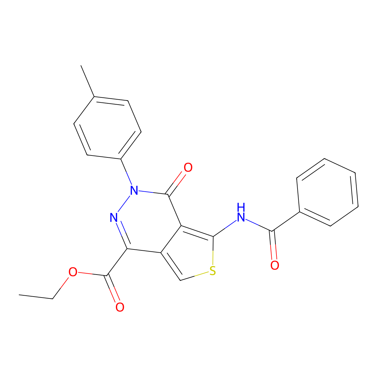 Ethyl 5-benzamido-4-oxo-3-(p-tolyl)-3,4-dihydrothieno[3,4-d]pyridazine-1-carboxylate molecular structure, CAS 851948-02-2