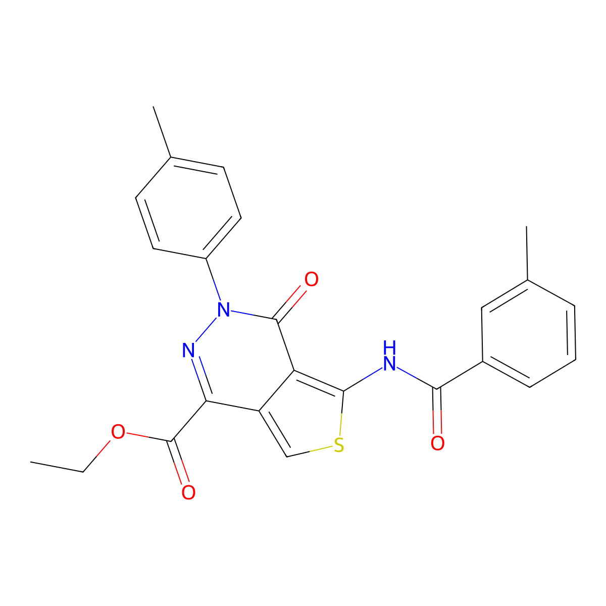 Ethyl 5-(3-methylbenzamido)-4-oxo-3-(p-tolyl)-3,4-dihydrothieno[3,4-d]pyridazine-1-carboxylate molecular structure, CAS 851948-04-4