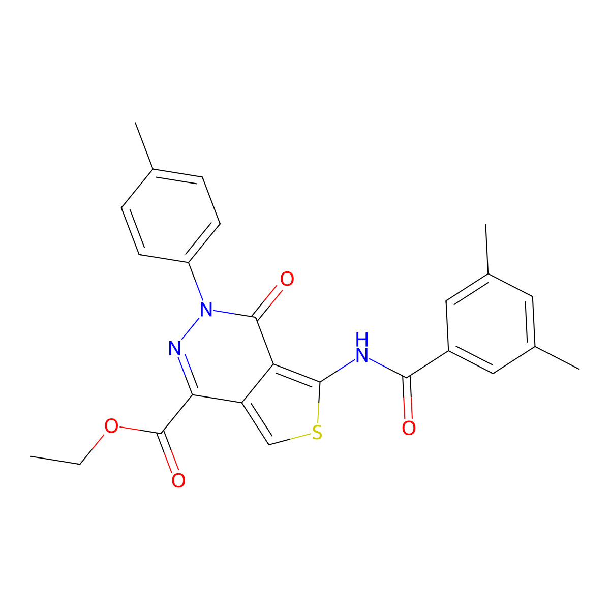 Ethyl 5-[(3,5-dimethylbenzoyl)amino]-3-(4-methylphenyl)-4-oxothieno[3,4-d]pyridazine-1-carboxylate molecular structure, CAS 851948-06-6