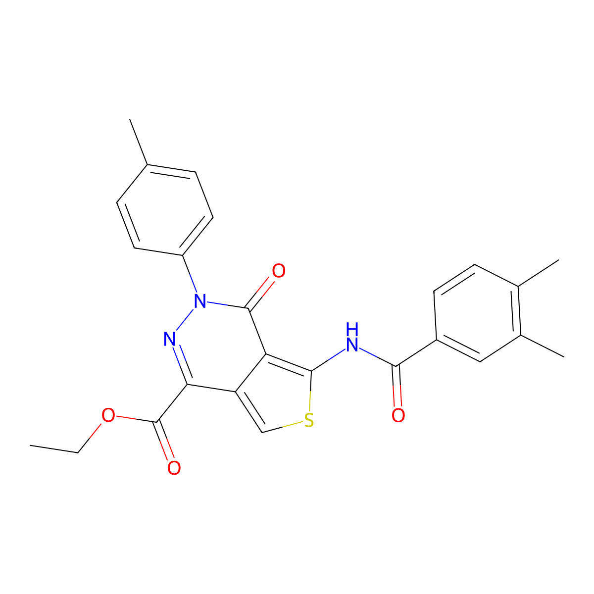 Ethyl 5-(3,4-dimethylbenzamido)-4-oxo-3-(p-tolyl)-3,4-dihydrothieno[3,4-d]pyridazine-1-carboxylate molecular structure, CAS 851948-07-7