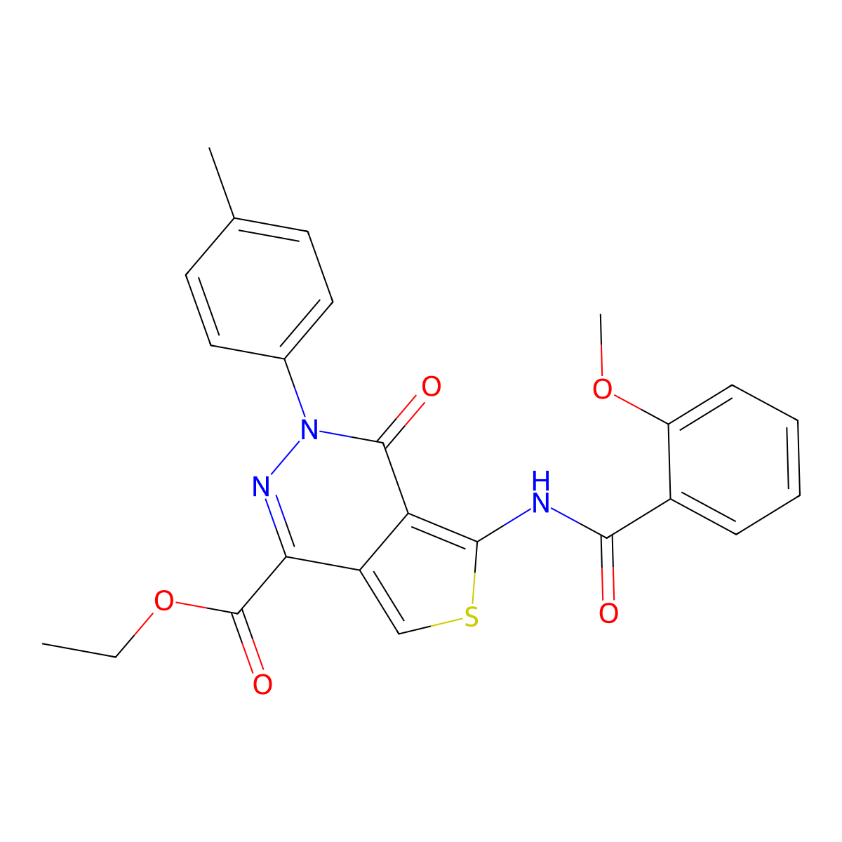 Ethyl 5-(2-methoxybenzamido)-4-oxo-3-(p-tolyl)-3,4-dihydrothieno[3,4-d]pyridazine-1-carboxylate molecular structure, CAS 851948-08-8