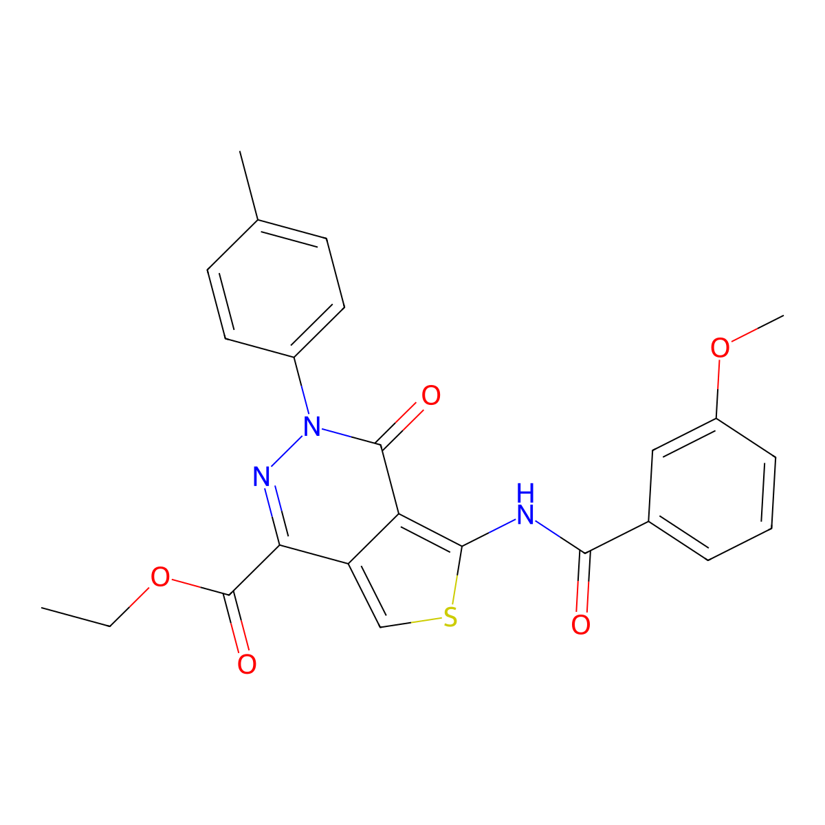 Ethyl 5-(3-methoxybenzamido)-4-oxo-3-(p-tolyl)-3,4-dihydrothieno[3,4-d]pyridazine-1-carboxylate molecular structure, CAS 851948-09-9