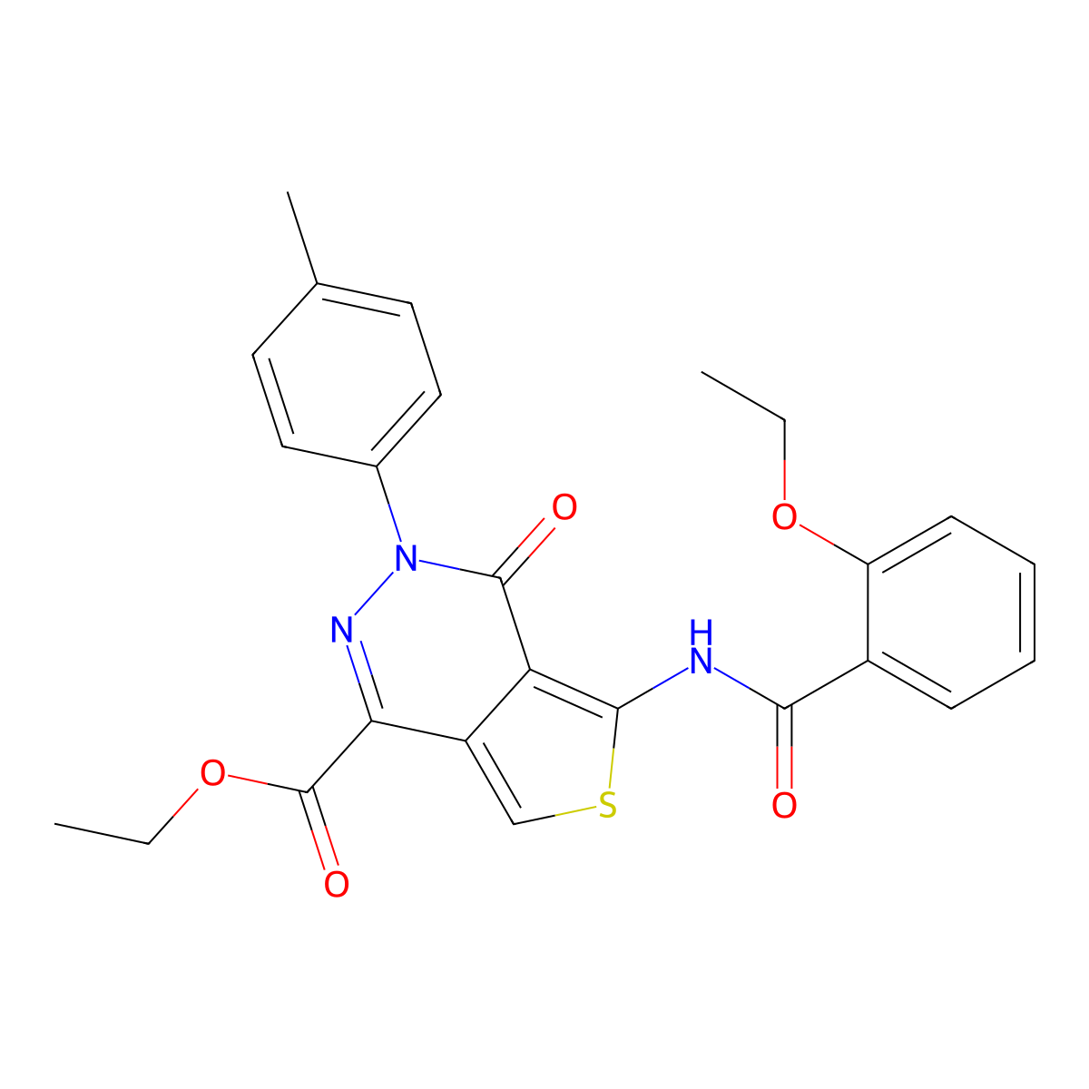Ethyl 5-(2-ethoxybenzamido)-4-oxo-3-(p-tolyl)-3,4-dihydrothieno[3,4-d]pyridazine-1-carboxylate molecular structure, CAS 851948-11-3