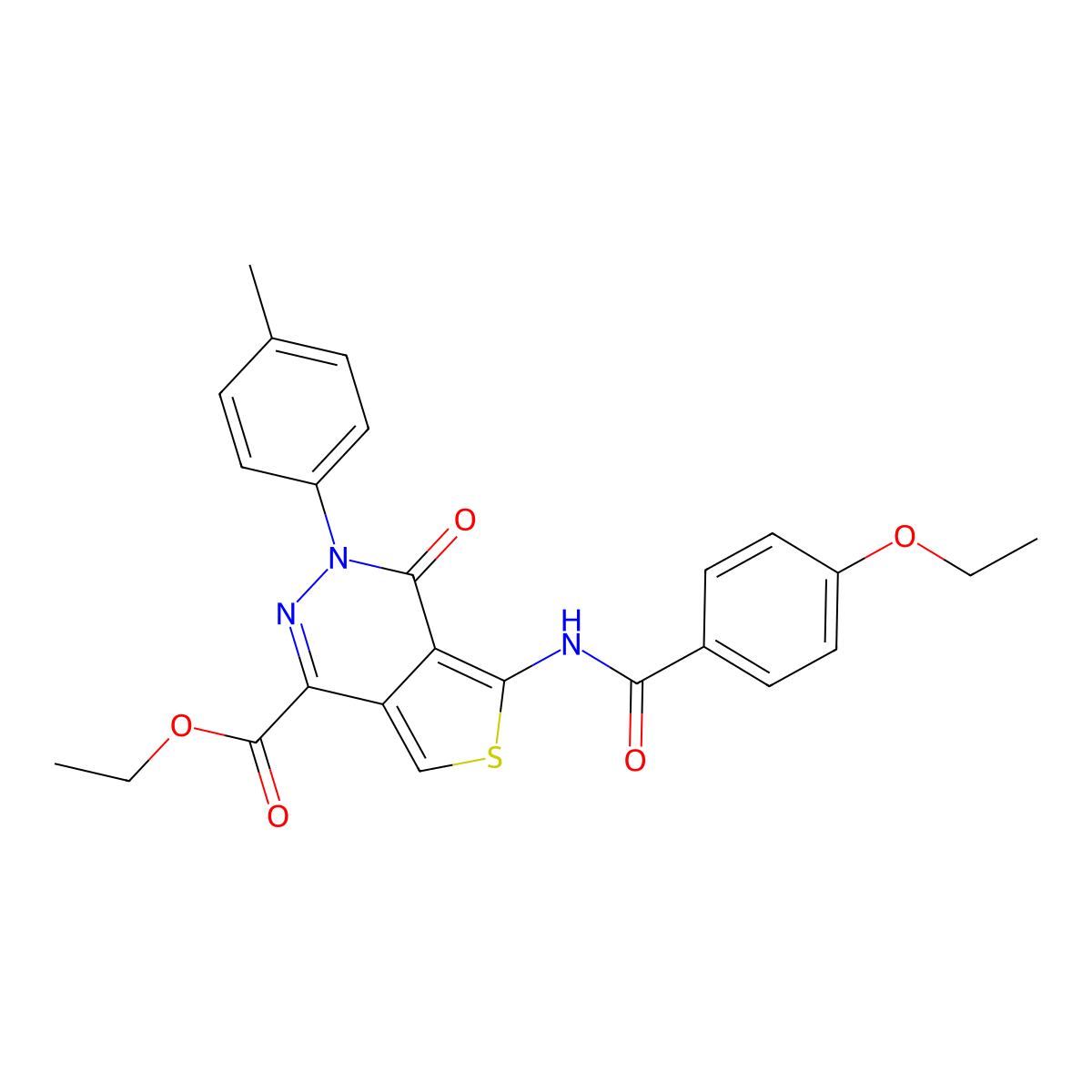 Ethyl 5-(4-ethoxybenzamido)-4-oxo-3-(p-tolyl)-3,4-dihydrothieno[3,4-d]pyridazine-1-carboxylate molecular structure, CAS 851948-12-4