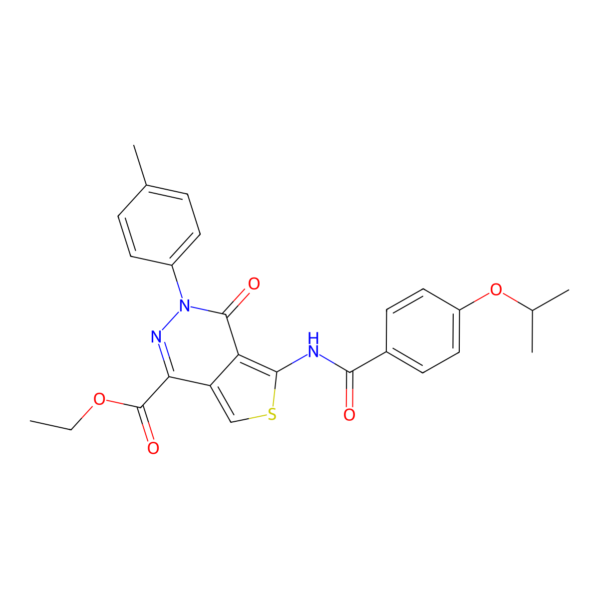 Ethyl 5-(4-isopropoxybenzamido)-4-oxo-3-(p-tolyl)-3,4-dihydrothieno[3,4-d]pyridazine-1-carboxylate molecular structure, CAS 851948-13-5