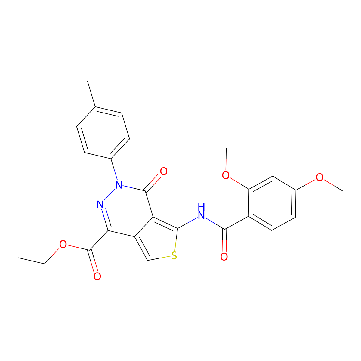 Ethyl 5-(2,4-dimethoxybenzamido)-4-oxo-3-(p-tolyl)-3,4-dihydrothieno[3,4-d]pyridazine-1-carboxylate molecular structure, CAS 851948-15-7
