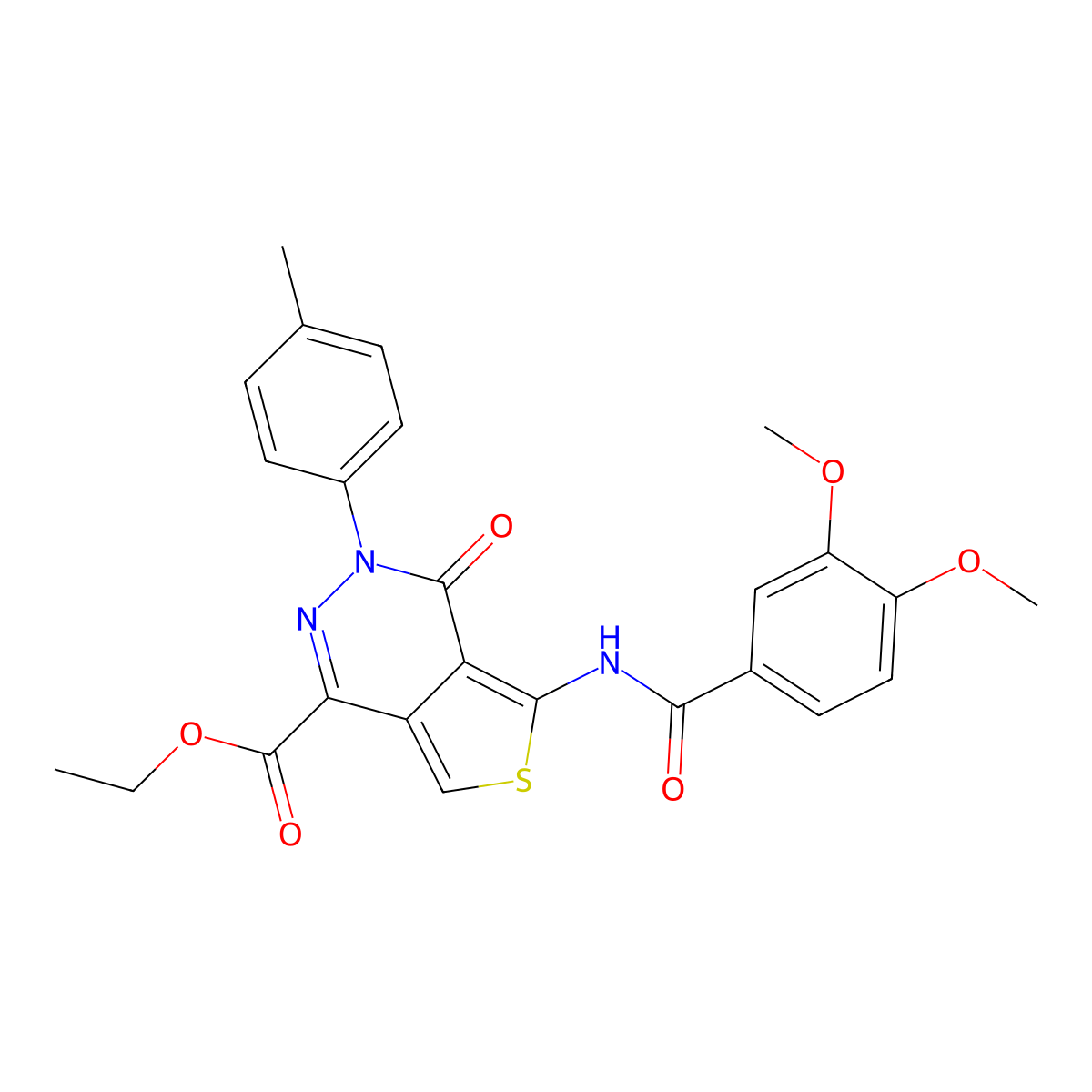 Ethyl 5-(3,4-dimethoxybenzamido)-4-oxo-3-(p-tolyl)-3,4-dihydrothieno[3,4-d]pyridazine-1-carboxylate molecular structure, CAS 851948-16-8
