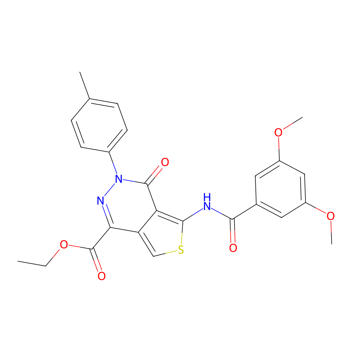 Ethyl 5-(3,5-dimethoxybenzamido)-4-oxo-3-(p-tolyl)-3,4-dihydrothieno[3,4-d]pyridazine-1-carboxylate molecular structure, CAS 851948-18-0