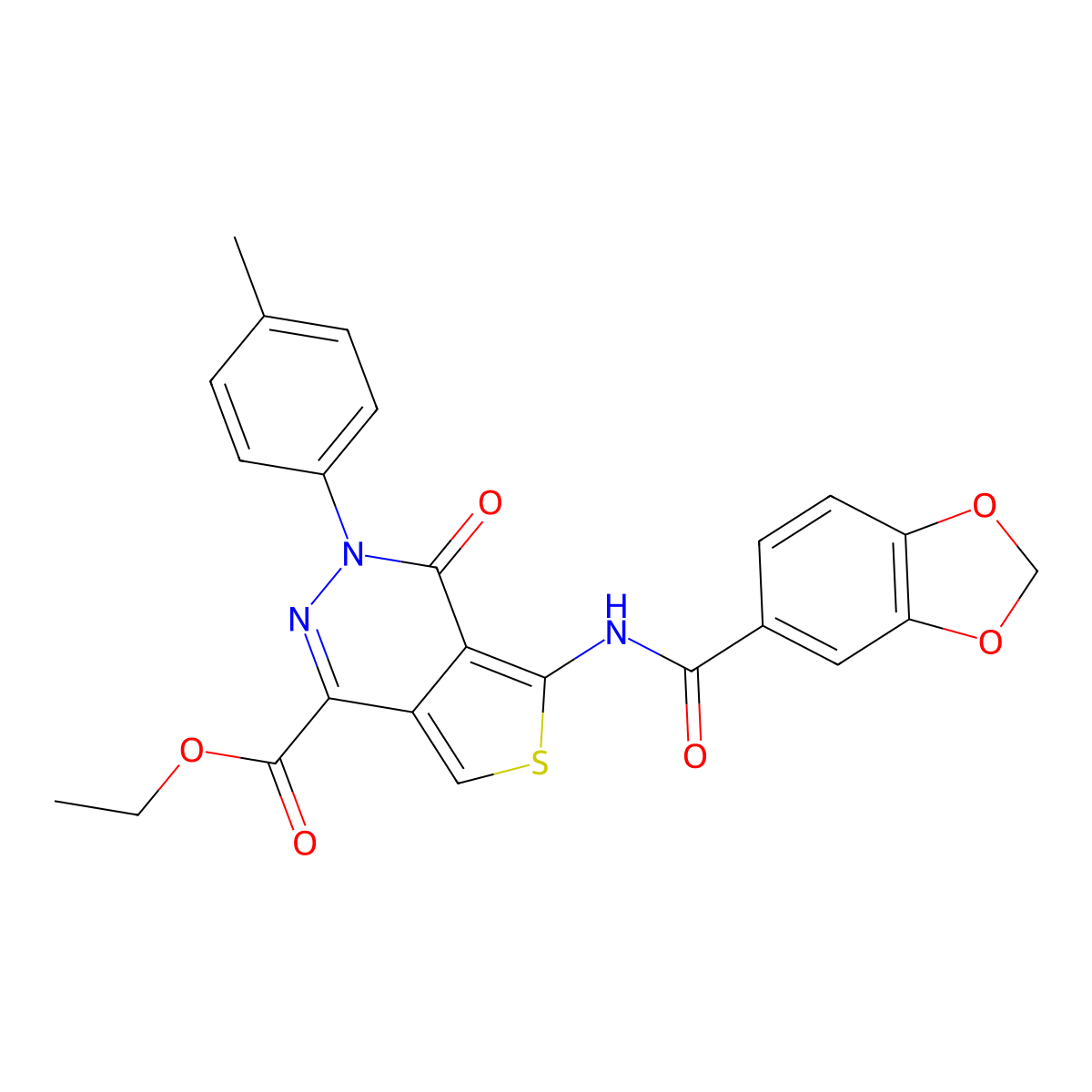 Ethyl 5-(benzo[d][1,3]dioxole-5-carboxamido)-4-oxo-3-(p-tolyl)-3,4-dihydrothieno[3,4-d]pyridazine-1-carboxylate molecular structure, CAS 851948-19-1