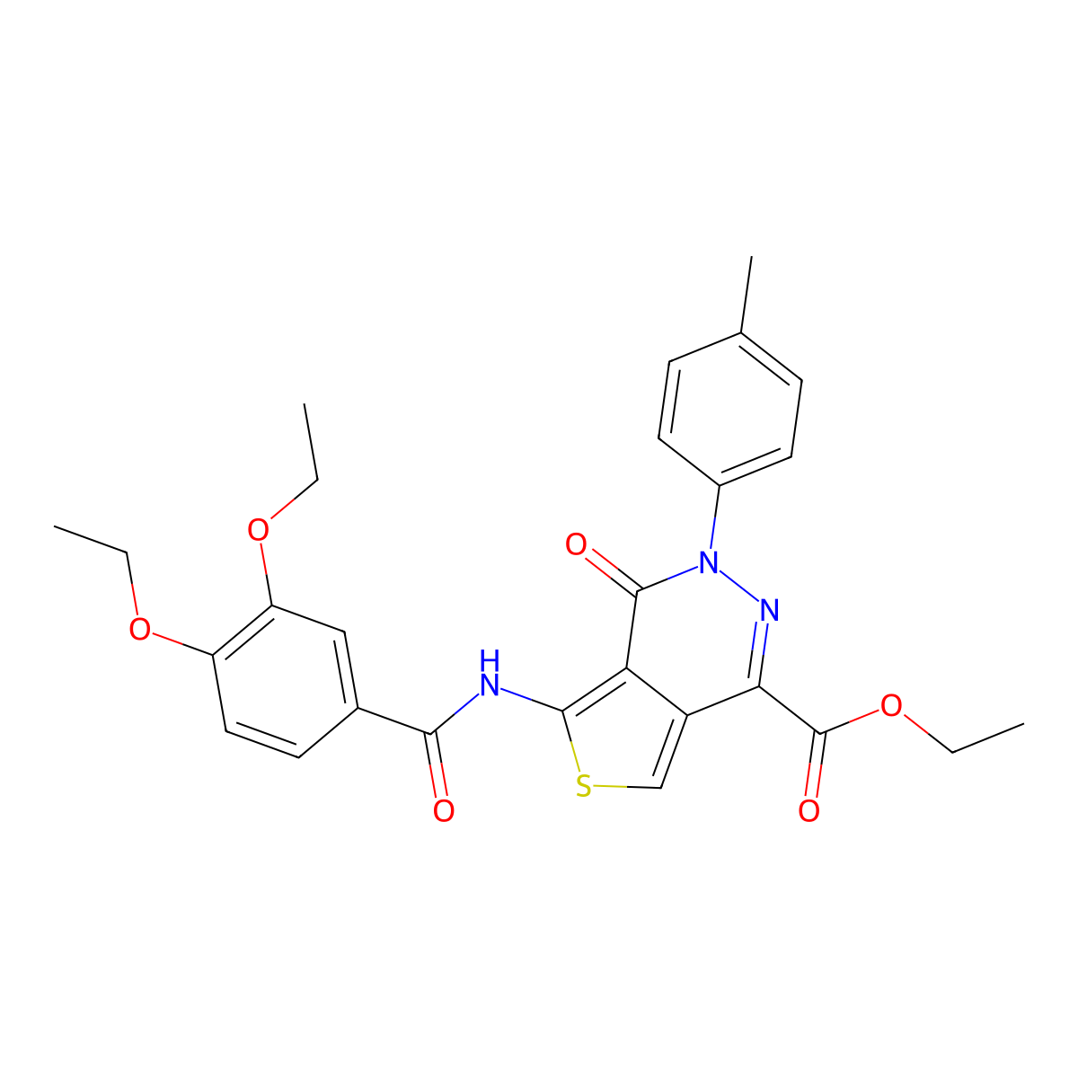 Ethyl 5-(3,4-diethoxybenzamido)-4-oxo-3-(p-tolyl)-3,4-dihydrothieno[3,4-d]pyridazine-1-carboxylate molecular structure, CAS 851948-20-4