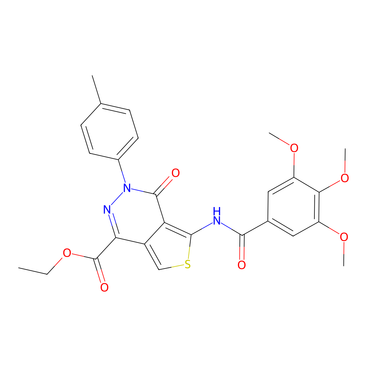 Ethyl 4-oxo-3-(p-tolyl)-5-(3,4,5-trimethoxybenzamido)-3,4-dihydrothieno[3,4-d]pyridazine-1-carboxylate molecular structure, CAS 851948-21-5