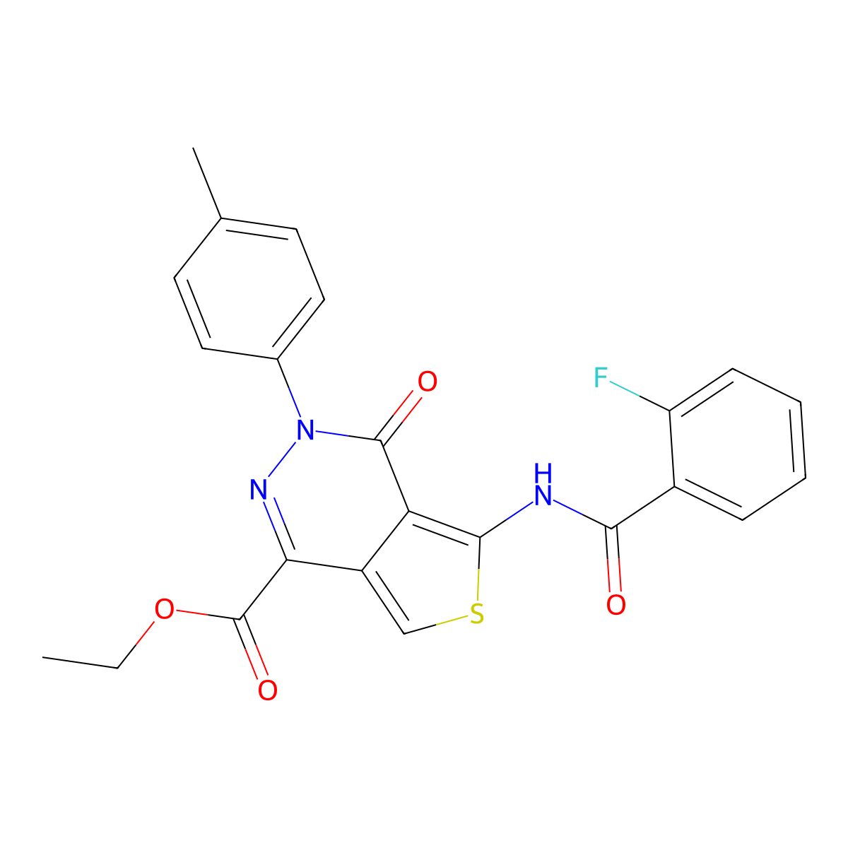 Ethyl 5-(2-fluorobenzamido)-4-oxo-3-(p-tolyl)-3,4-dihydrothieno[3,4-d]pyridazine-1-carboxylate molecular structure, CAS 851948-23-7