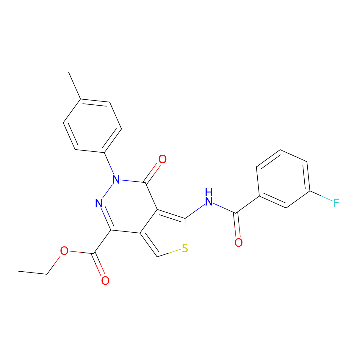 Ethyl 5-(3-fluorobenzamido)-4-oxo-3-(p-tolyl)-3,4-dihydrothieno[3,4-d]pyridazine-1-carboxylate molecular structure, CAS 851948-24-8