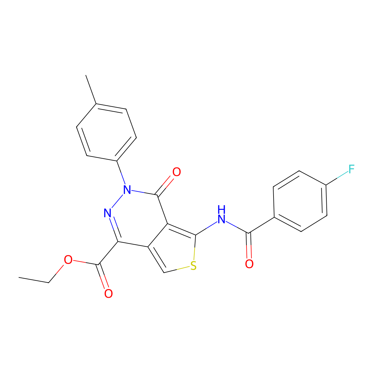 Ethyl 5-(4-fluorobenzamido)-4-oxo-3-(p-tolyl)-3,4-dihydrothieno[3,4-d]pyridazine-1-carboxylate molecular structure, CAS 851948-25-9