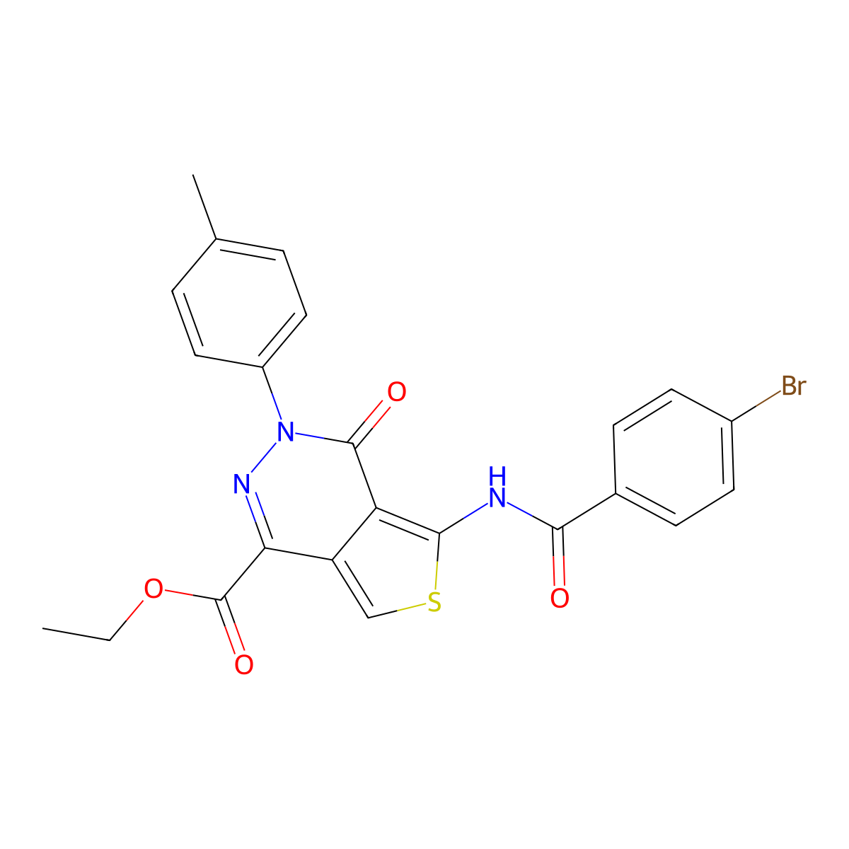 Ethyl 5-(4-bromobenzamido)-4-oxo-3-(p-tolyl)-3,4-dihydrothieno[3,4-d]pyridazine-1-carboxylate molecular structure, CAS 851948-31-7