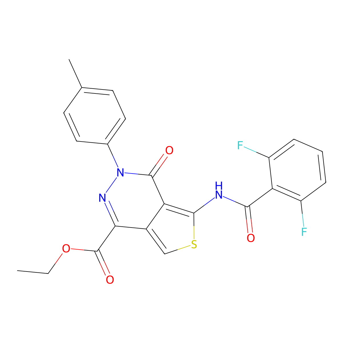 Ethyl 5-[(2,6-difluorobenzoyl)amino]-3-(4-methylphenyl)-4-oxothieno[3,4-d]pyridazine-1-carboxylate molecular structure, CAS 851948-32-8