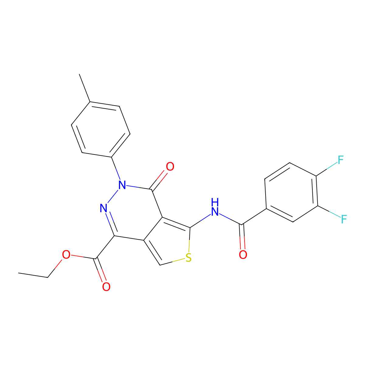 Ethyl 5-(3,4-difluorobenzamido)-4-oxo-3-(p-tolyl)-3,4-dihydrothieno[3,4-d]pyridazine-1-carboxylate molecular structure, CAS 851948-33-9
