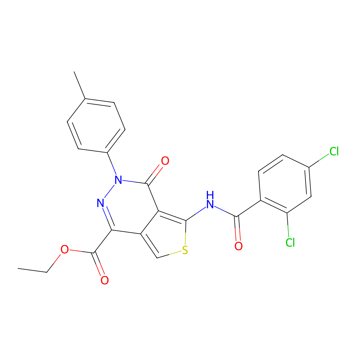 Ethyl 5-[(2,4-dichlorobenzoyl)amino]-3-(4-methylphenyl)-4-oxothieno[3,4-d]pyridazine-1-carboxylate molecular structure, CAS 851948-34-0