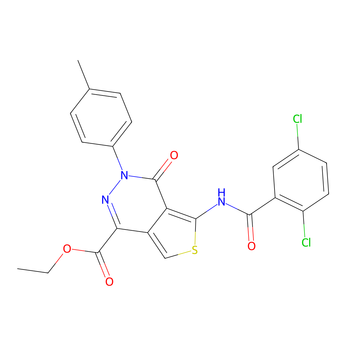Ethyl 5-[(2,5-dichlorobenzoyl)amino]-3-(4-methylphenyl)-4-oxothieno[3,4-d]pyridazine-1-carboxylate molecular structure, CAS 851948-35-1