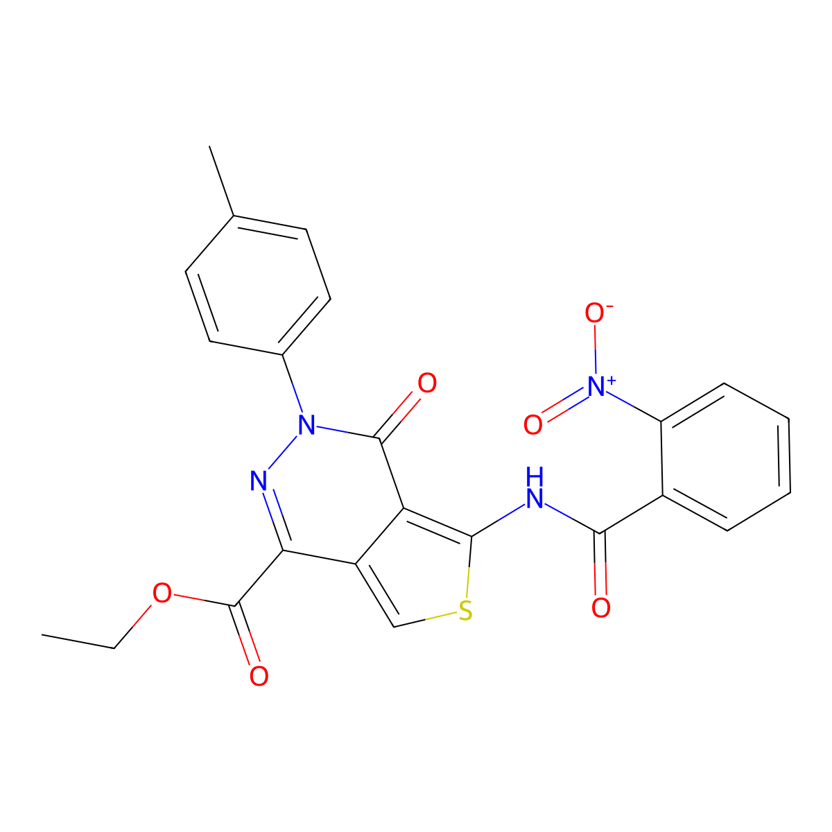 Ethyl 3-(4-methylphenyl)-5-[(2-nitrobenzoyl)amino]-4-oxothieno[3,4-d]pyridazine-1-carboxylate molecular structure, CAS 851948-38-4