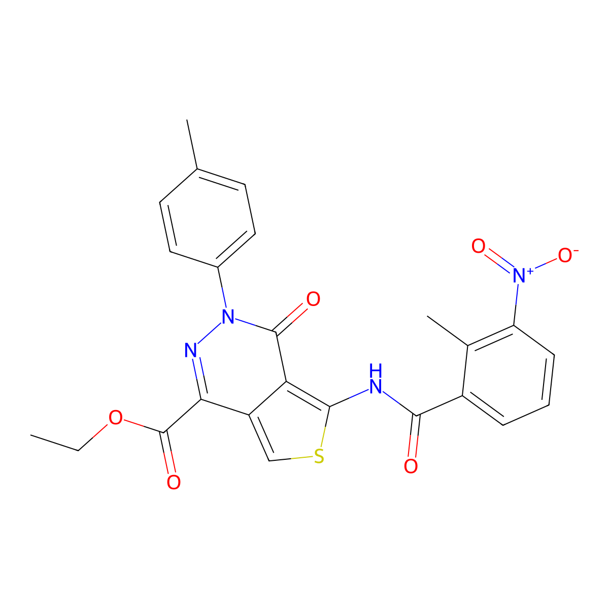 Ethyl 5-[(2-methyl-3-nitrobenzoyl)amino]-3-(4-methylphenyl)-4-oxothieno[3,4-d]pyridazine-1-carboxylate molecular structure, CAS 851948-41-9