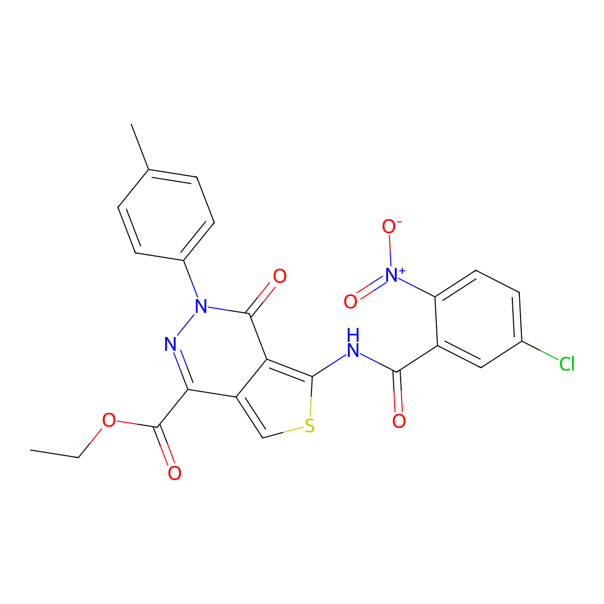 Ethyl 5-(5-chloro-2-nitrobenzamido)-4-oxo-3-(p-tolyl)-3,4-dihydrothieno[3,4-d]pyridazine-1-carboxylate molecular structure, CAS 851948-43-1